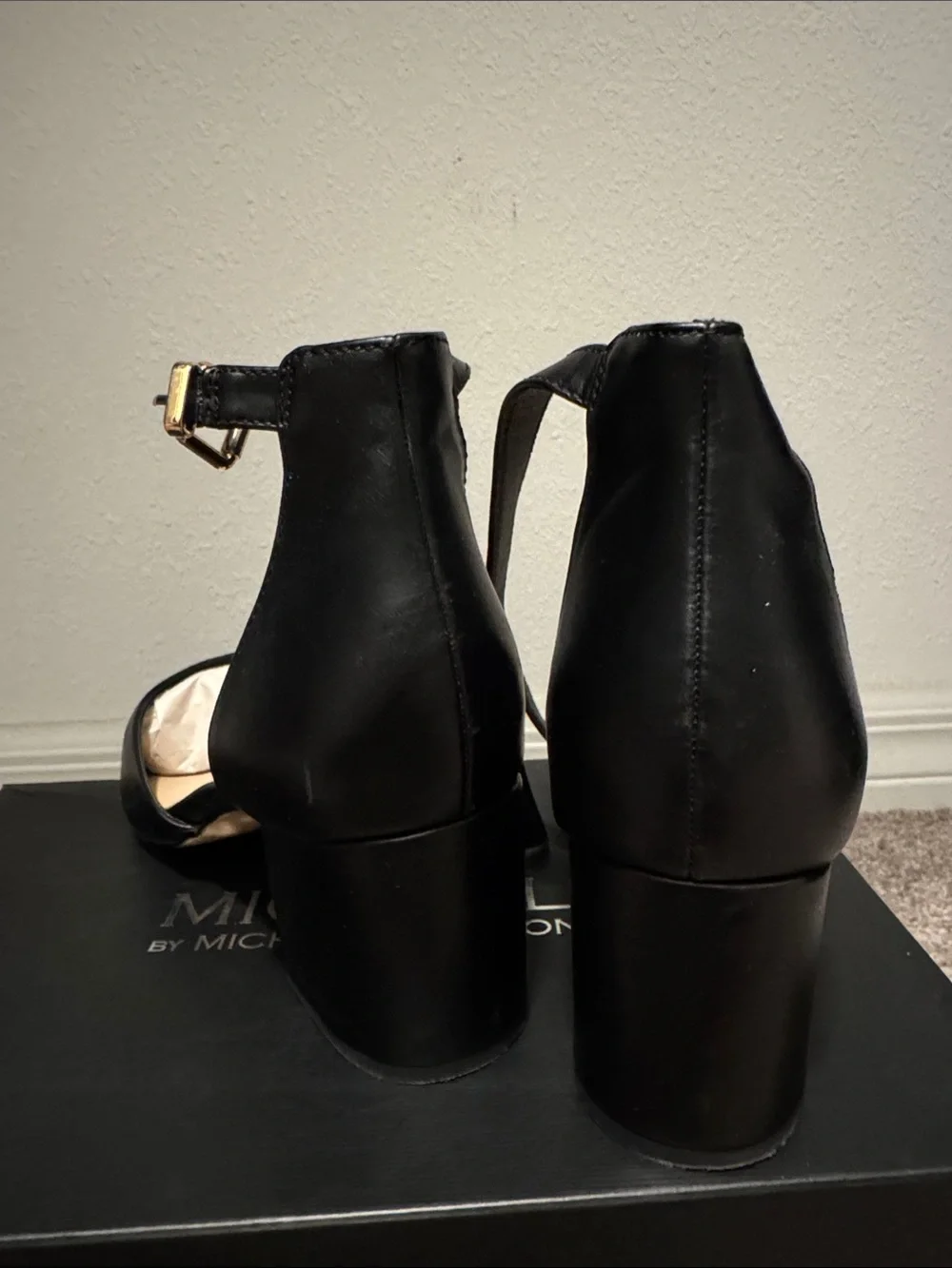 Michael by Michael Shannon Black Pointed Ankle-Strap Block Heels